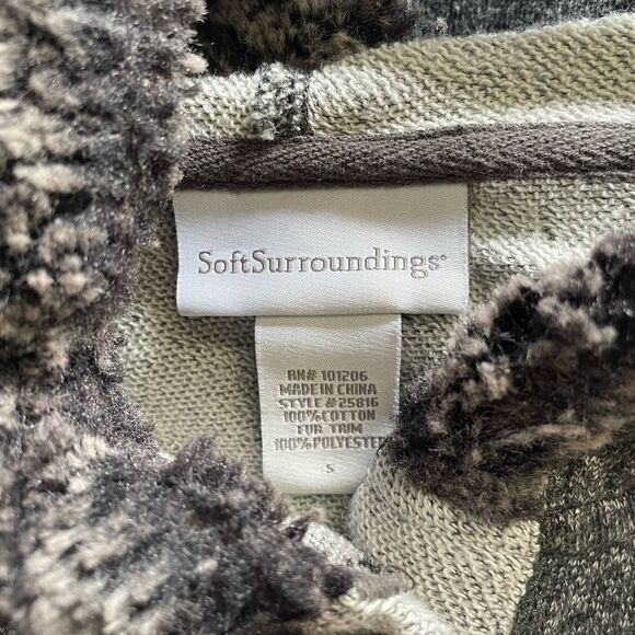 Soft Surroundings Gray French Terry Faux Fur Hoodie Size Small Oversized - Picture 3 of 3